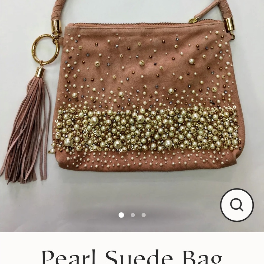 Elegant Light Pink Pearl Suede Bag